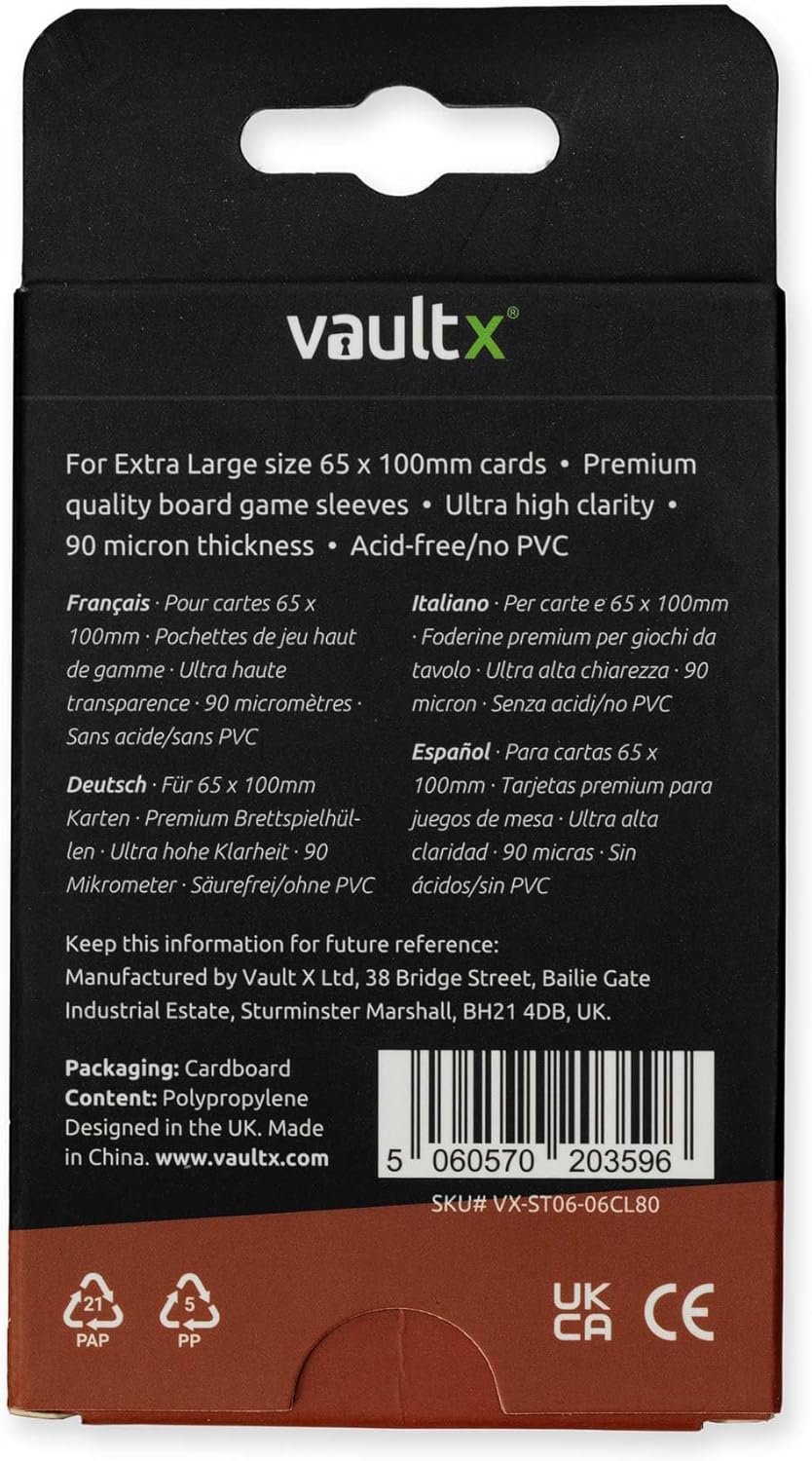 Vault X Extra Large Board Game Sleeves - Premium Clear Protection for 7 Wonders | 67 x 102mm (80 Pack)
