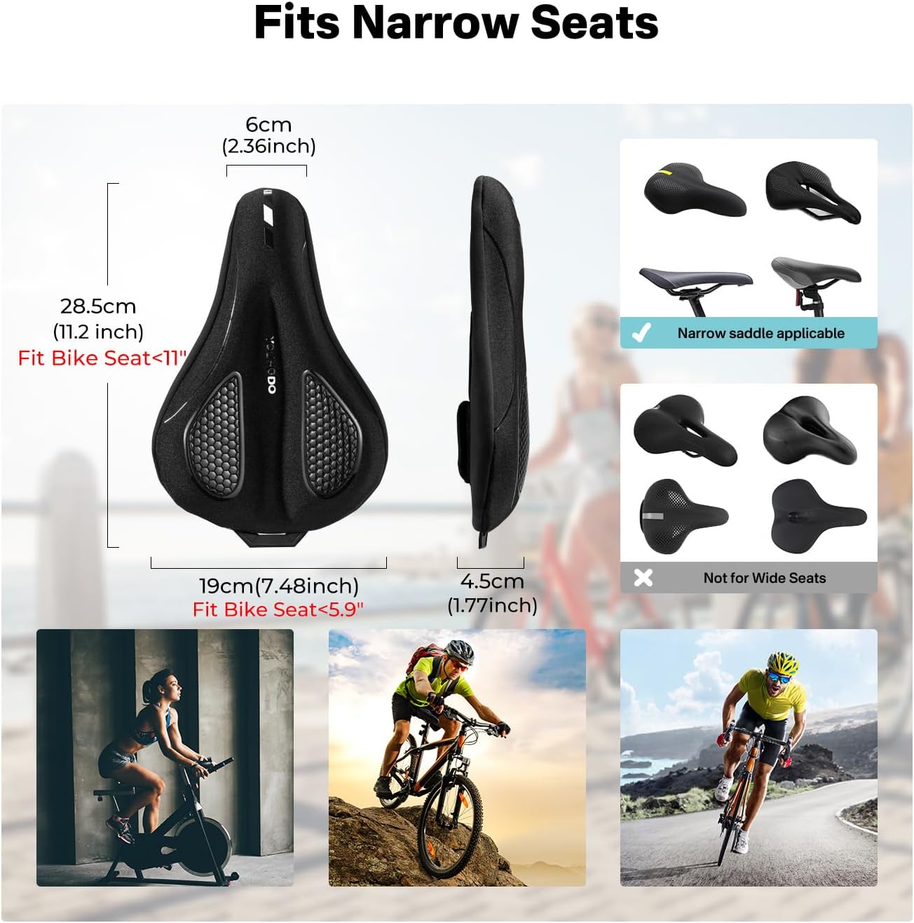 YOUNGDO Gel Bike Seat Cushion - Waterproof Cover & Shock Absorbing Pad for Peloton, BMX, MTB & Road