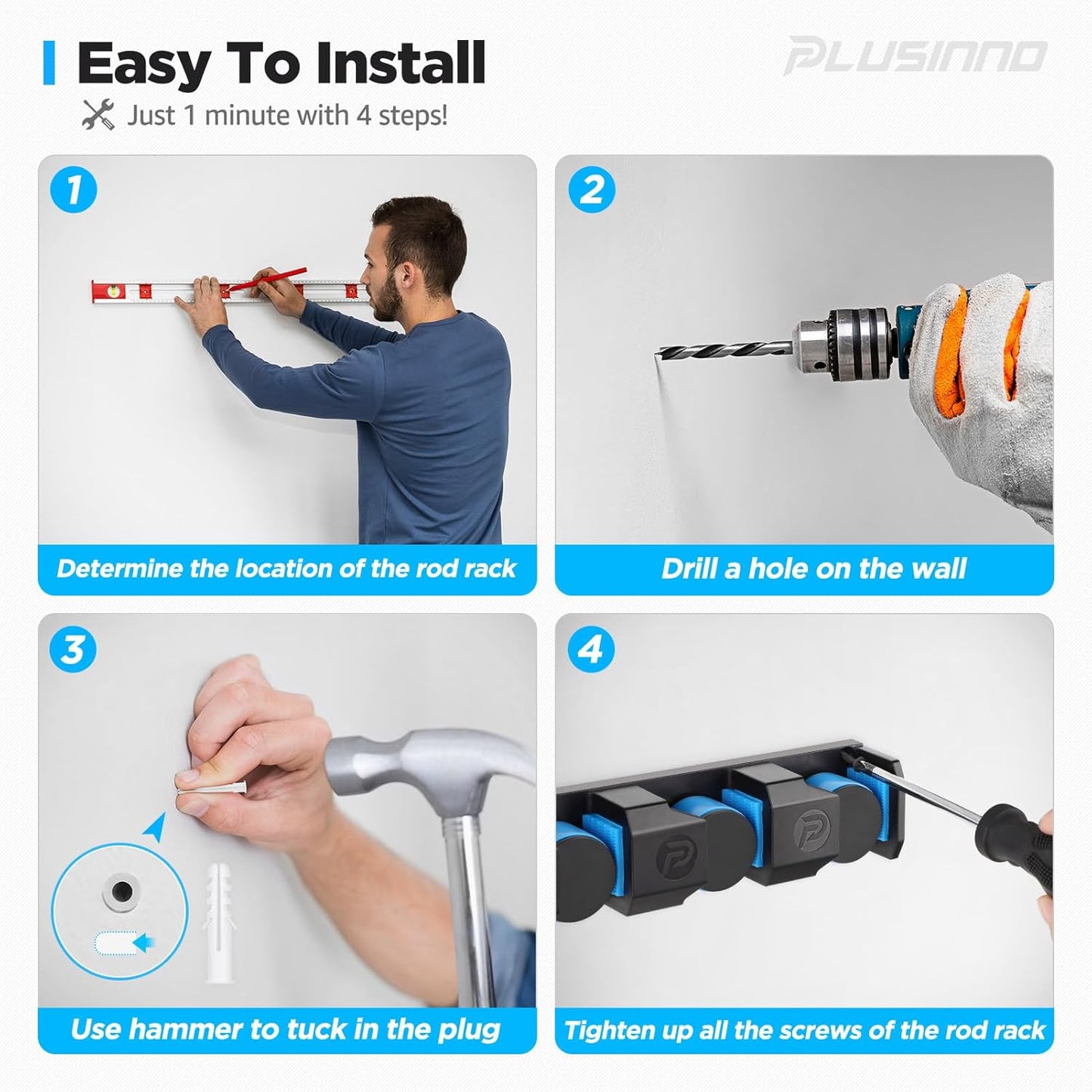 PLUSINNO Fishing Rod Holders - V6 Vertical Wall-Mounted Storage for Heavy Rod Combos | Durable & Space-Saving
