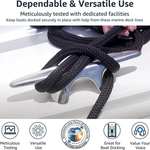 Marine Grade Nylon Dock Lines by [Brand Name] - 1/2" x 30' Double Braided Boat Rope with 12" Loop - High Strength, Fray Resistant, Easy Handling - Black (2 Pack)