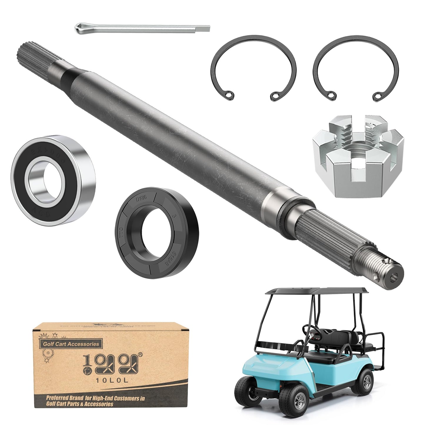 10L0L Golf Cart Rear Spline Axle Shaft for Yamaha G16 G19 G22 G27 (1996-2008) Models, Driver Side (Short) OEM# JR1-G6511-00-00