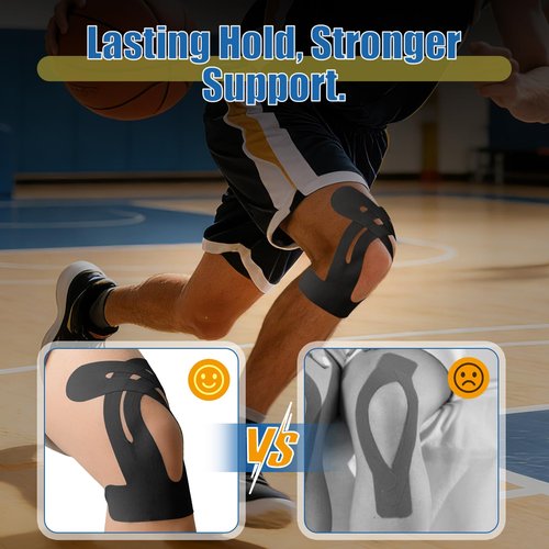 TASZOOS Pre-Shaped Kinesiology Tape for Knees - 14Pcs Waterproof Knee Tape for Knee Pain Relief, Knee Support - Elastic & Breathable Athletic Tape for Running, Hiking, Squats, Sports (Black)