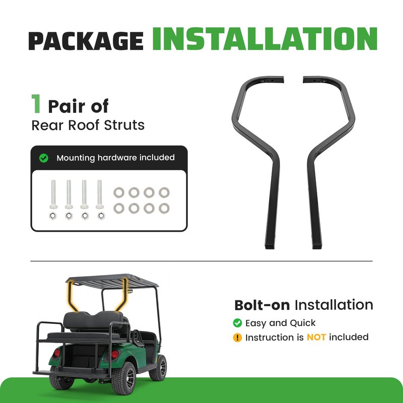 Wutist Rear Roof Strut Compatible with 1996-Up EZGO TXT Golf Cart Black Steel Powder Coated