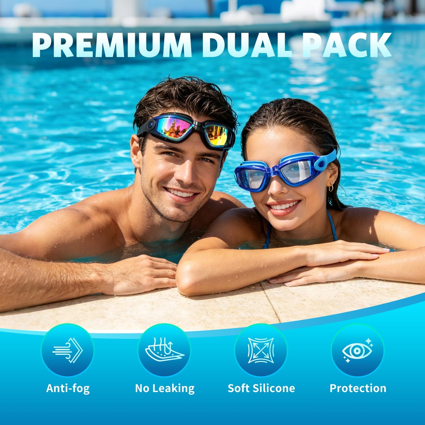 Aegend Swim Goggles 2-Pack, No Leaking Anti-Fog UV Protection Mirrored Swim Glasses for Adult Men Women, Wide View Outdoor