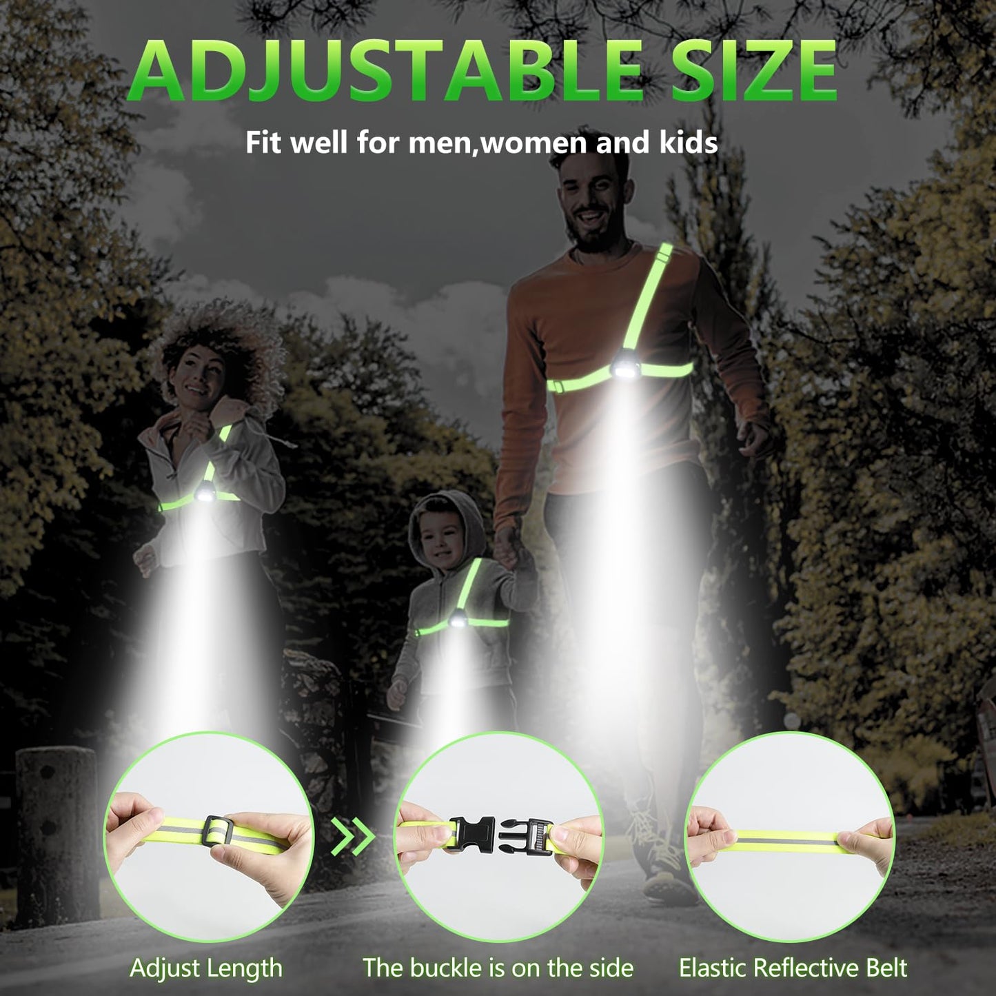 YOSKY Running Lights for Runners - True 800 Lumen LED Chest Light, Night Running, Adjustable Beam, Yellow Reflective Gear, 4-8h USE TIME
