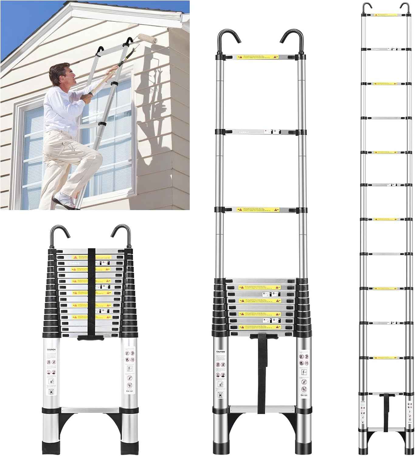 8.5 FT Telescoping Ladder - Lightweight Aluminum Extension Ladder with Stabilizers for Home & RV Travel