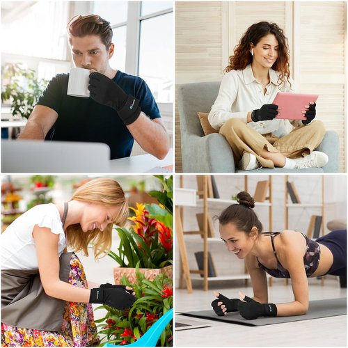 Duerer Arthritis Compression Gloves with Straps, Women Men for RSI, Carpal Tunnel, Rheumatoid, Tendonitis, Hand Pain, Hand Support. Fingerless Gloves for Computer Typing and Daily work (Black, M)