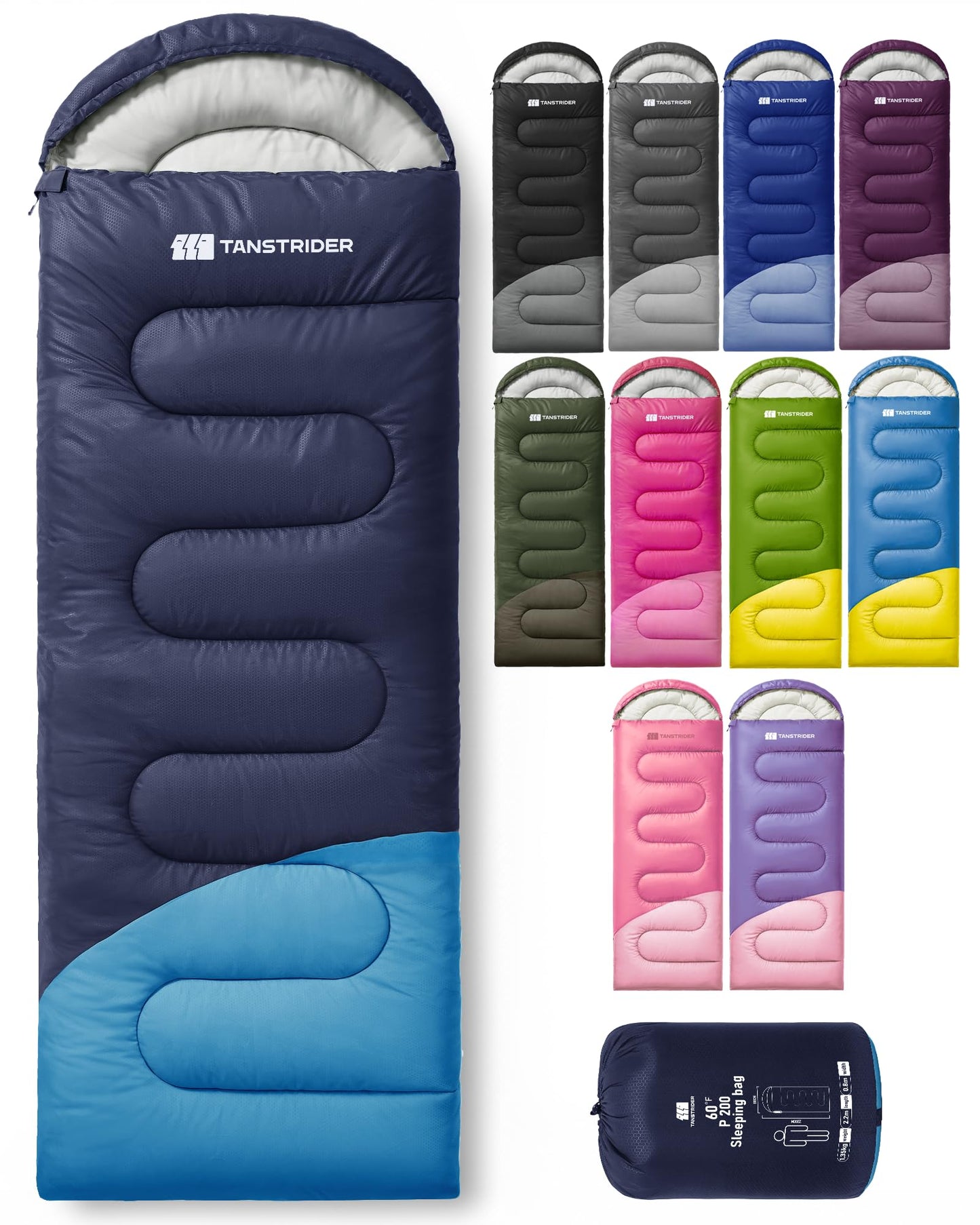 TANSTRIDER Sleeping Bags for Adults Warm Weather,3lb Backpacking Compact Lightweight Camping Sleeping Bag with Compression Sack for Kids,Camping Essentials Gear for Hiking,Travel,Climb,Outdoor, Indoor