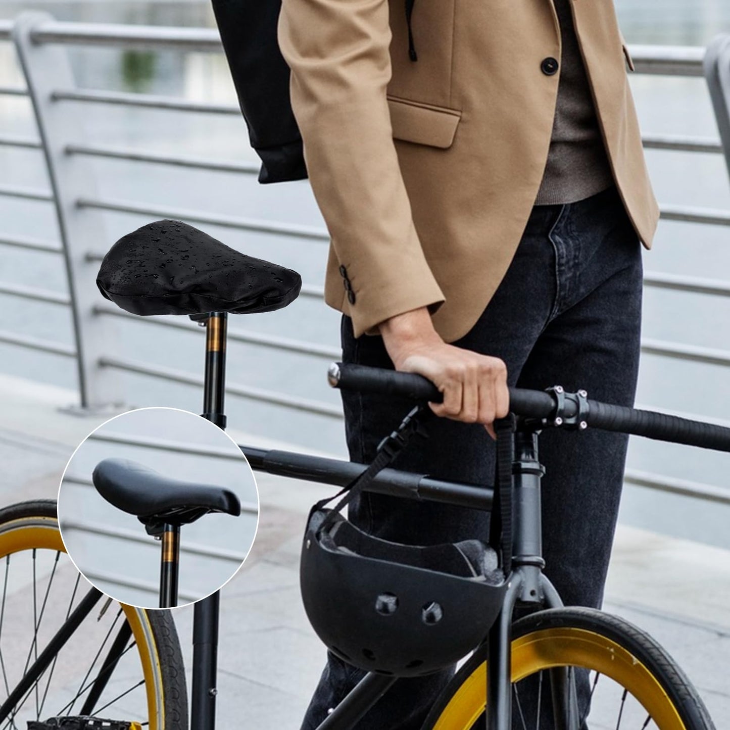 2pcs Bike Seat Cover Black Waterproof Bicycle Seat Cover Rainproof Black Bike Saddle Cushion Covers Protector with Drawstring Washable Seats Rain Covers for Multiple Bicycles and E-Bikes Women Men