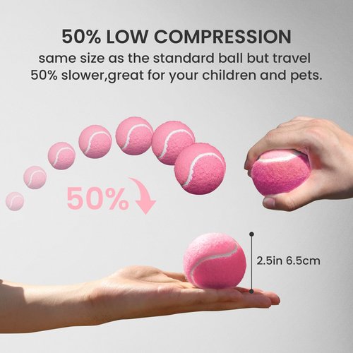 FINGER TEN Kids Tennis Balls for Dogs Youth Beginners Practice Durable Orange Low Compression Stage Pressureless Bulk Training Tool Playing with Pet (24 Pack-Pink)