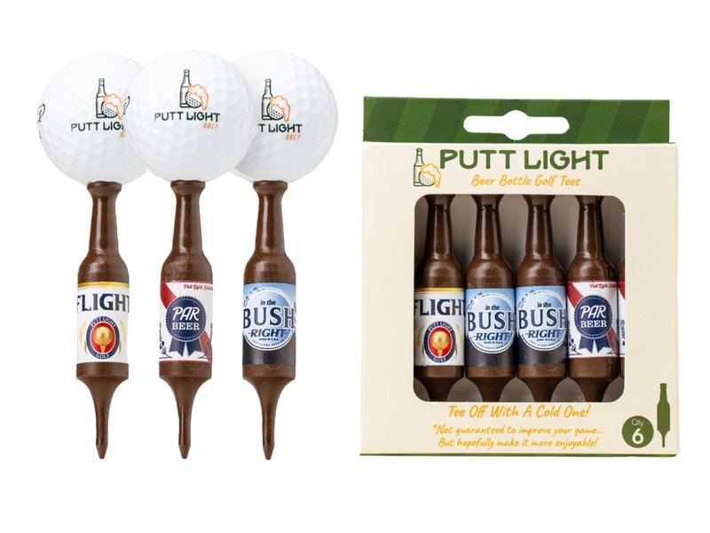 Putt Light Beer Bottle Golf Tees, Virtually Unbreakable and Recyclable Plastic Golf Tee 6 Pack, Golf Gift for Men, Bachelor Party Novelty Gift, for Golfers,3-1/4" Tall (Variety Pack #2)