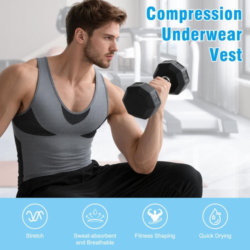 LISEJE Compression Shirt Men Shapewear Slimming Body Shaper Vest Compression Tank Top Undershirt
