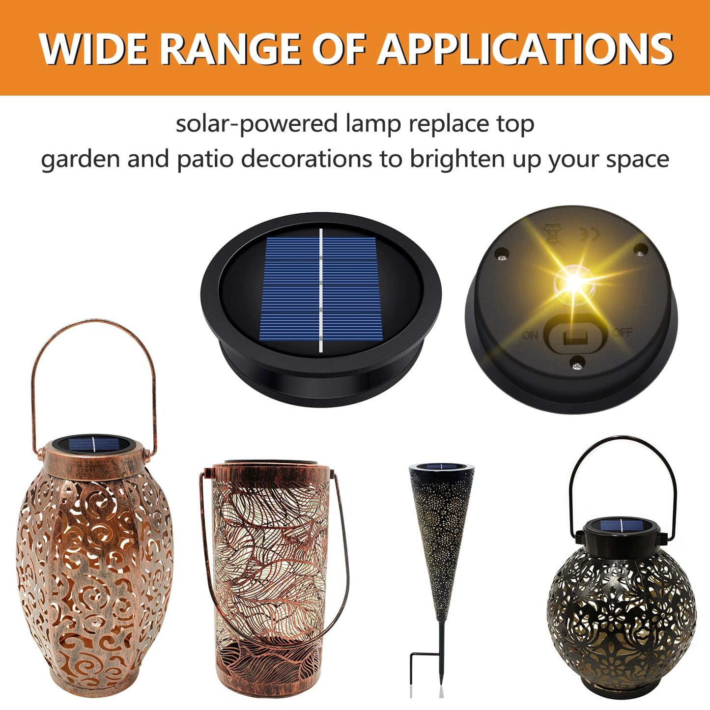 2 Pack Replacement Solar Light Parts(Top Size 3.2 inches, Bottom Size 2.9 inches),7 Lumens Warm White LED Waterproof Solar Light Replacement Top Kit for Outdoor DIY Hanging Lanterns