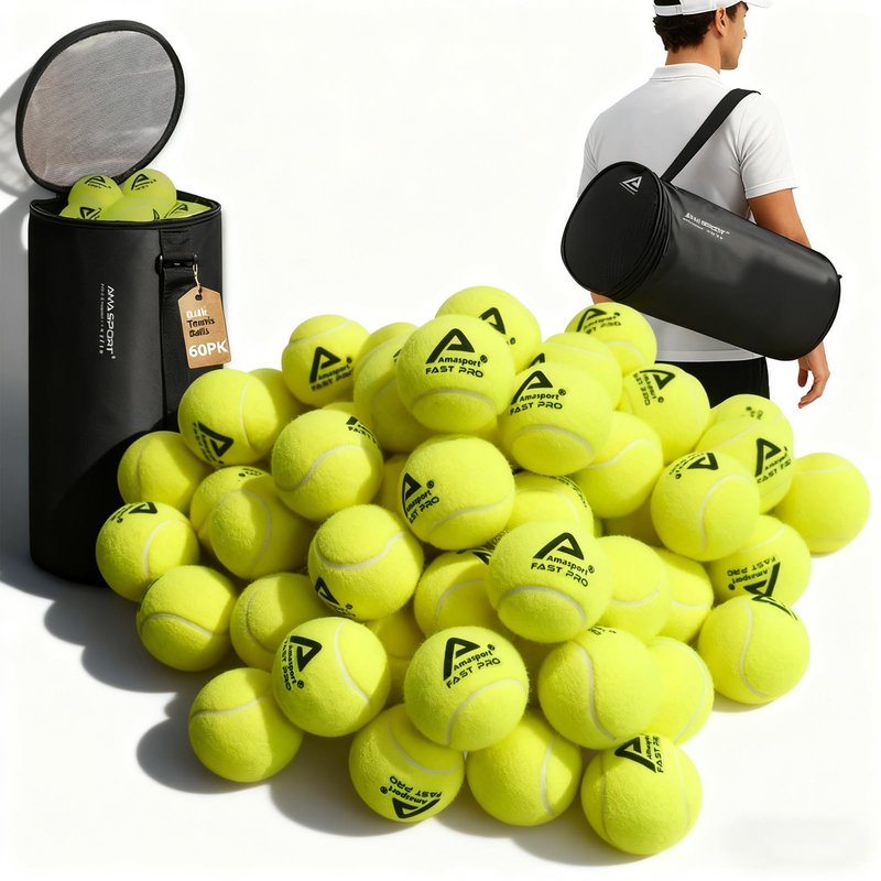 LITIAN Bulk Tennis Balls with Hopper Bag - 60 Pack Bucket High Elasticity Pressureless Practice Tennis Balls, Perfect for Training & Pet Dogs Play