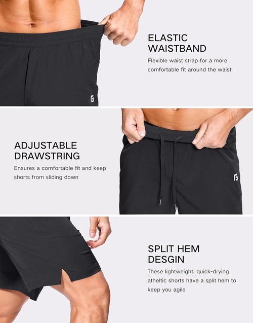GGJ Men's Athletic Shorts - Lightweight Quick-Dry Gym & Running Shorts with 2 Zipper Pockets | 7"/5"/9" Sizes