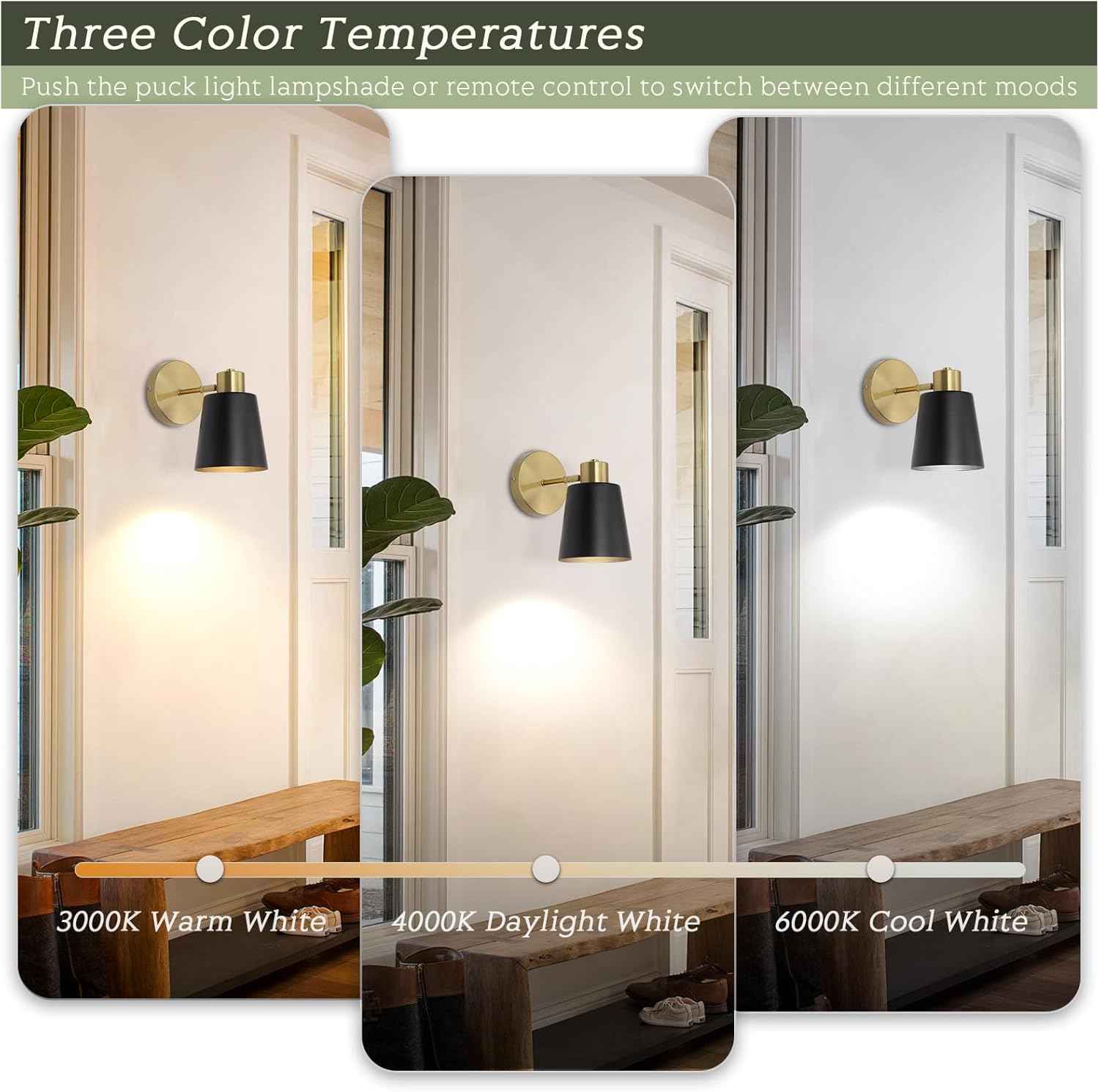 Battery Operated Wall Sconce Set of 2 - Modern Wireless Vintage Black & Gold Lamps with Remote Control for Living Room & Bathroom