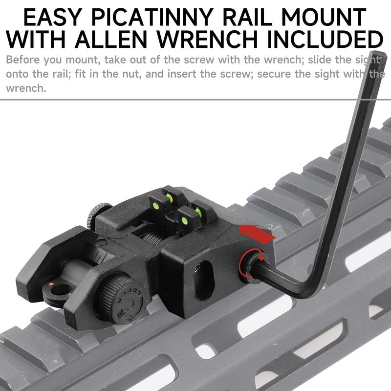 TPRCOL 2nd Flip Up Front and Rear Sights, Black, Picatinny Rail Mount with Green Red Fiber Optic Dots