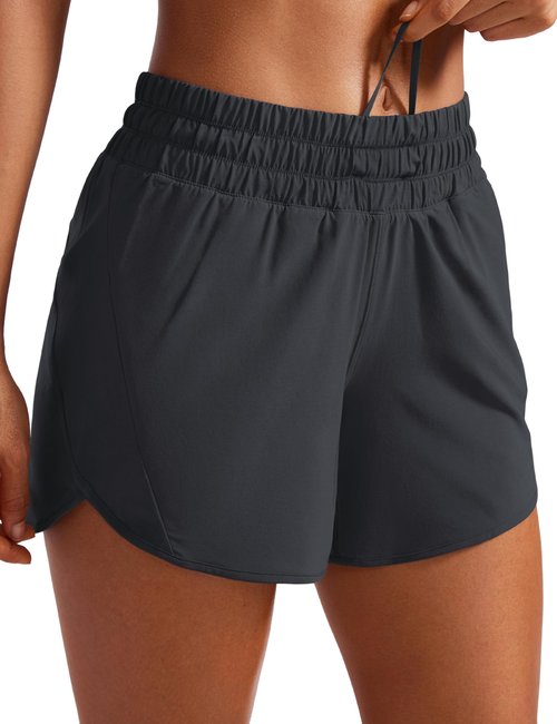 CRZ YOGA Dolphin Athletic Shorts for Women 5" - High Waisted Quick Dry for Running Workout Gym Track with Zip Pocket Graphite Grey Medium