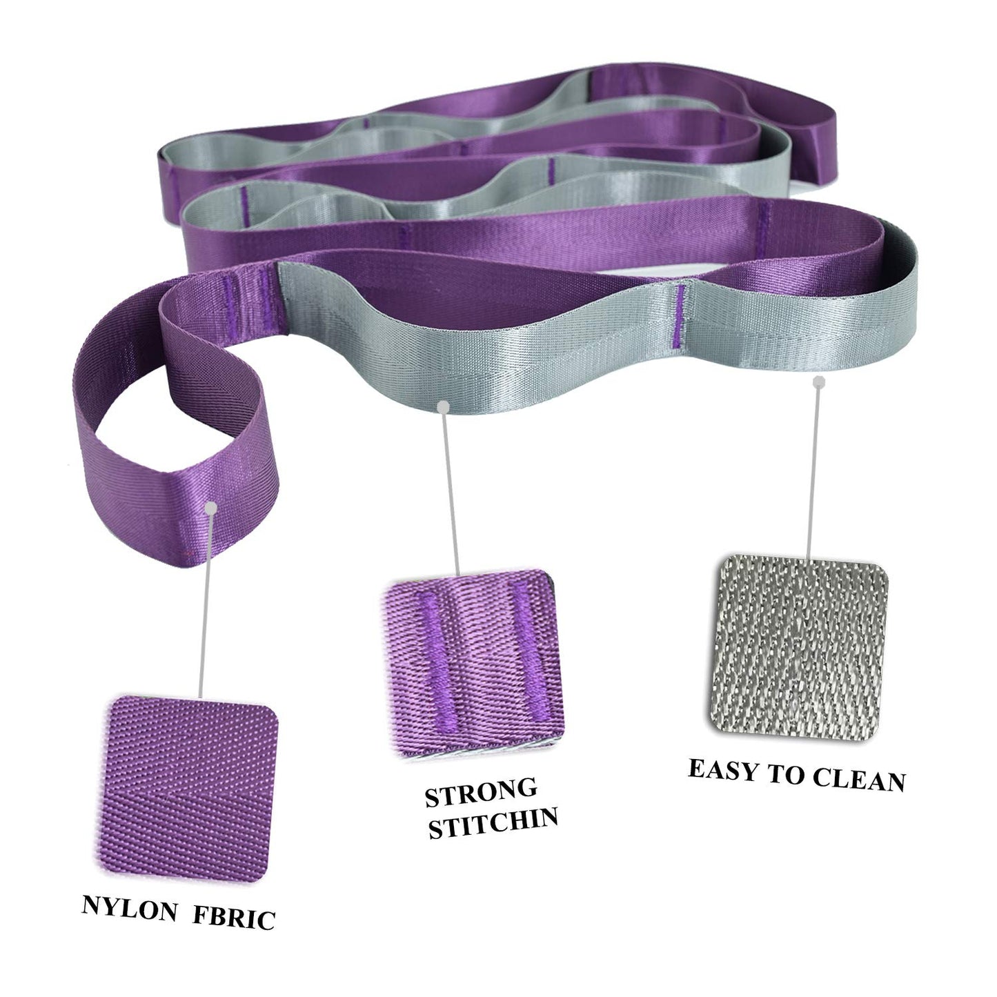 SANKUU Yoga Straps Stretching Strap with 12 Loops Workout Poster, Straps for Stretching Physical Therapy Equipment Long Stretch Out Bands for Exercise, Pilates and Gymnastics for Women Men (Purple)