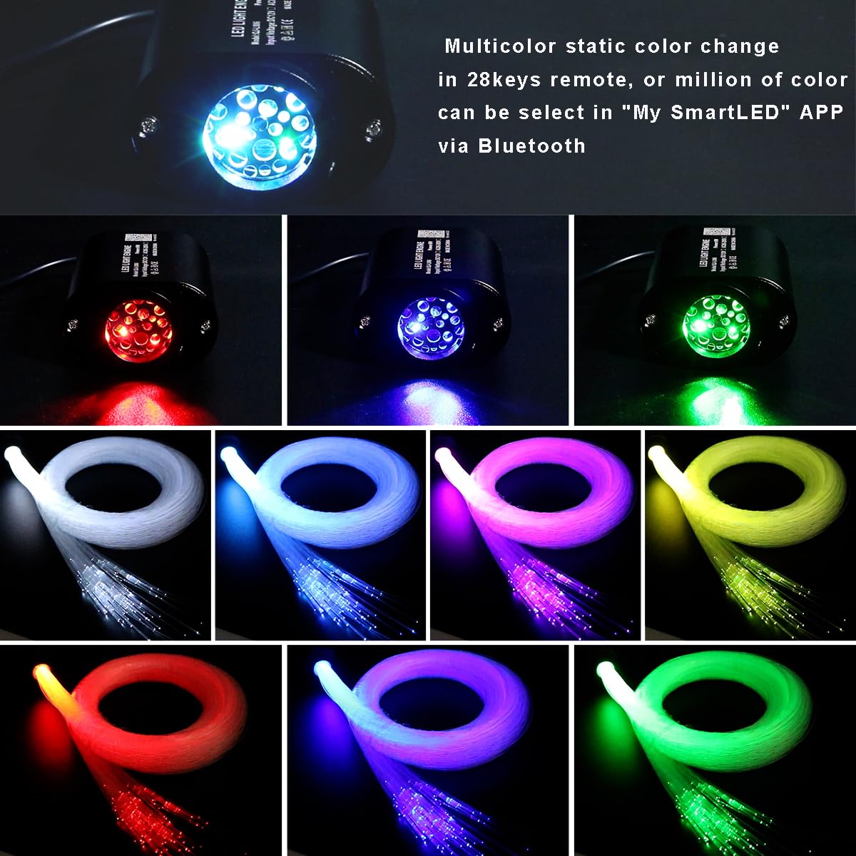 AZIMOM Mini 6W 300pcs Twinkle Fiber Optic Starlight Headliner Kit for Car Home 0.03in 6.5ft End Glow Fiber Strands Sound-Activated APP& Remote Control Starlight Engine