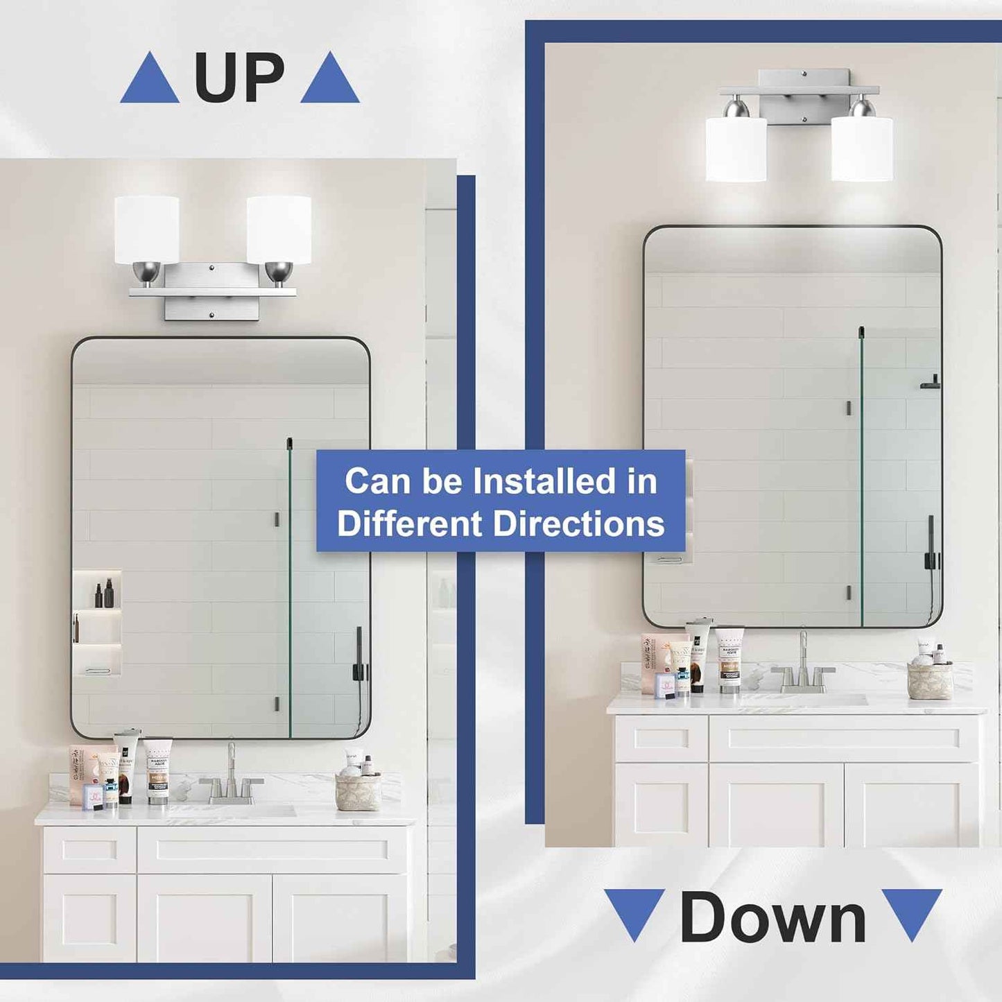 Modern 4-Light Bathroom Vanity Light Fixture - Anti-Rust Over Mirror Sconce with Milky White Glass Shades, E26 Base