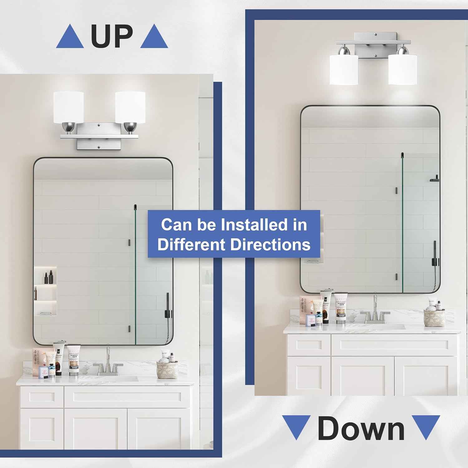 Modern 4-Light Bathroom Vanity Light Fixture - Anti-Rust Over Mirror Sconce with Milky White Glass Shades, E26 Base