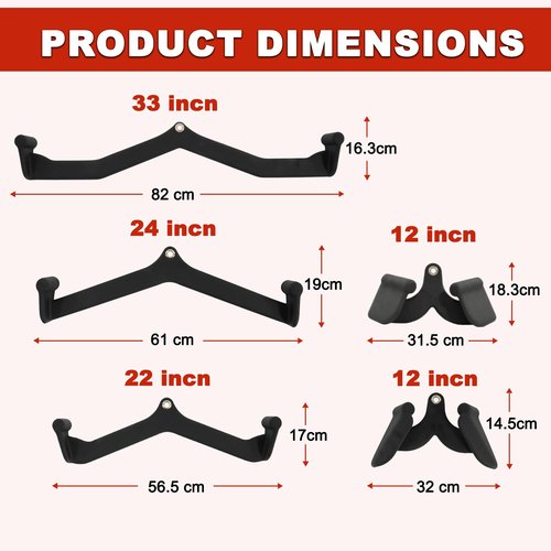 Fitvids LAT Pulldown Attachments, 5 Pieces Cable Machine Rowing Bar Set, Back Bicep Curl Tricep Lat Pull Down Strength Training Handles, Home Gym Fitness Cable Attachments with Non-Slip Rubber Coating