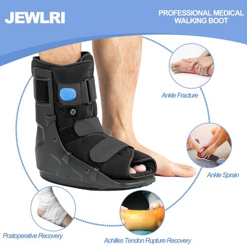Jewlri Walking Boot, Short Air Walker Fracture Boot Support for Broken Foot Sprained Ankle Fracture Recovery fits Left or Right Foot Black Medium