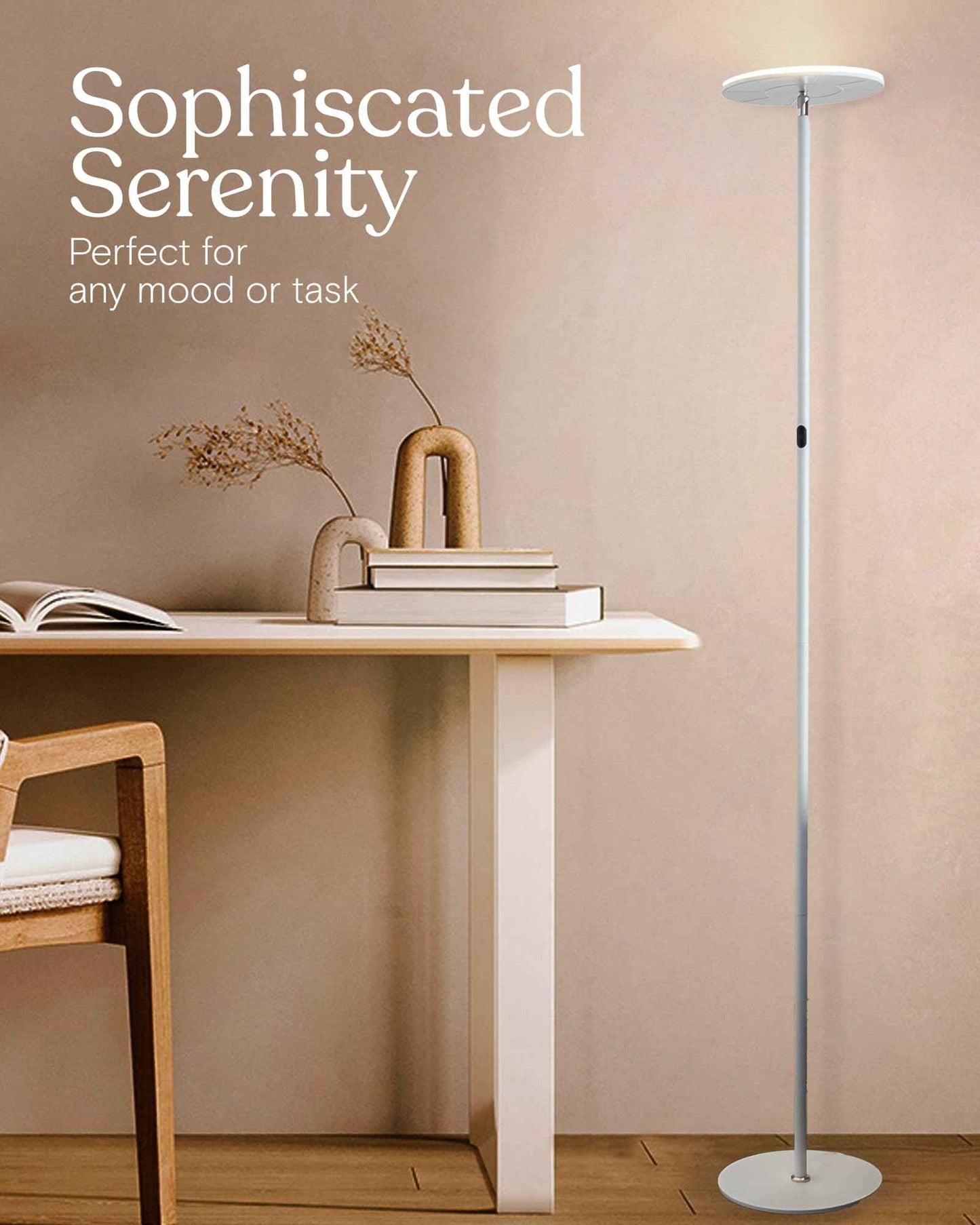 Brightech Sky LED Torchiere Super Bright Floor Lamp - Contemporary, High Lumen Light for Living Rooms and Offices - Dimmable, Indoor Pole Uplight for Bedroom Reading - White