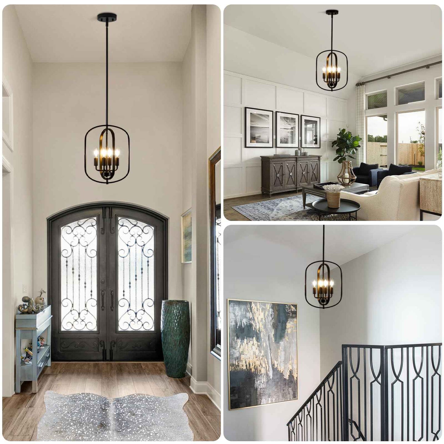 MIAYBPH Black Chandelier Light Fixture, 4-Light Dining Room Chandelier Over Table Farmhouse Rustic Small Entryway Chandeliers Hanging Island Pendant Lights for Kitchen Entryway Foyer Living Room