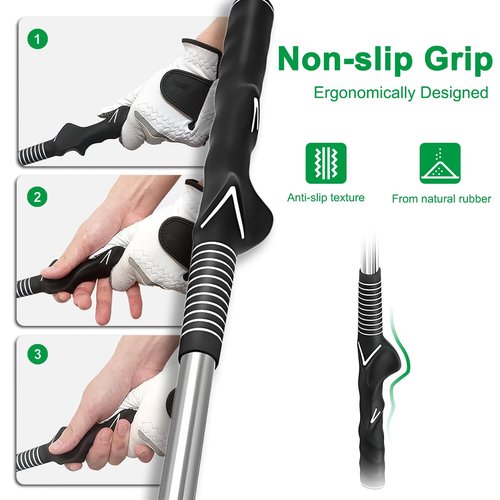 Retractable Golf Swing Trainer - Pro Handed Click Stick Golf Grip Trainer | Golf Grip Swing Training Aid Ideal for Beginners (Black)