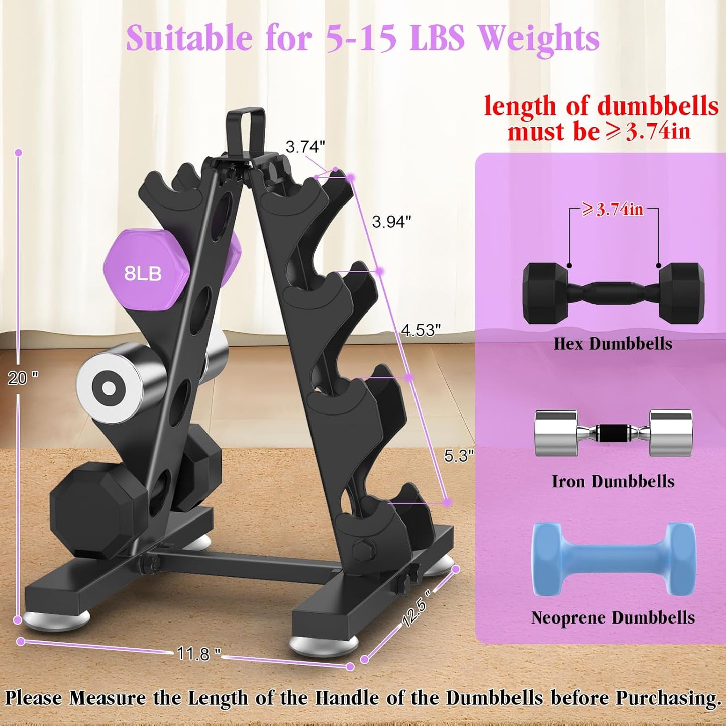 TomCare 6-Tier Dumbbell Rack - Metal A-Frame Weight Storage Stand for Home Gym | Durable & Space-Saving
