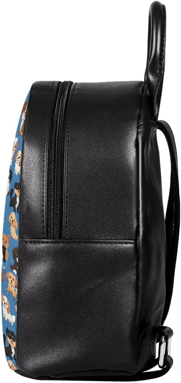 Showudesigns Mini Backpack for Teen Girls - Cute Leather Dog Design | Blue Travel Purse & School Bag
