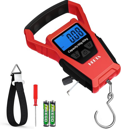 HEETA Waterproof Fish Scale - Digital Backlit LCD Display, 110lb Capacity | Portable Fishing Scale with Tape & Batteries