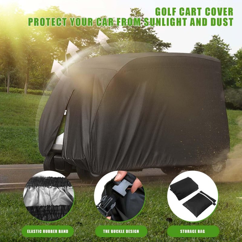 KISEER 4 Passenger 420D Waterproof Golf Cart Cover fits EZ GO Club Car Yamaha, Sunproof Dustproof (Black, 112 Inch)