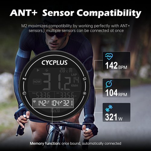 CYCPLUS GPS Bike Computer, Wireless Cycling Computer, ANT+ Bluetooth Bicycle Speedometer Odometer IPX6 Waterproof, Rechargeable with 2.5 Inch Screen for Bikers Outdoor Cycling(New Upgraded)