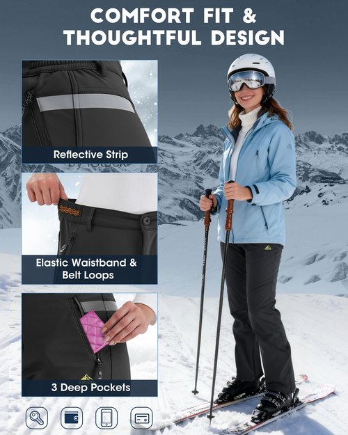 IGOLUMON Snow Ski Pants Womens Waterproof Fleece Lined Pants Winter Insulated Softshell for Hiking Snowboard Outdoor