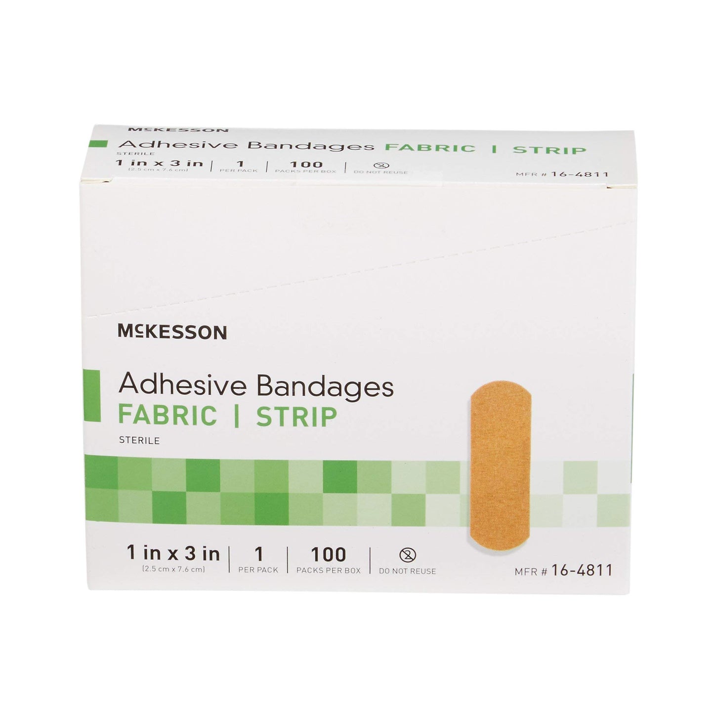 McKesson Adhesive Bandages, Sterile, Fabric Strip, 1 in x 3 in, 100 Count, 3 Packs, 300 Total