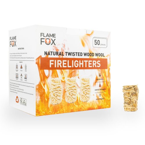 FlameFox Fire Starters – 200 Pack Natural Wood Wool | Odorless, Long-Burning Tumbleweeds for Charcoal, Fireplace, Campfire, Wood Stove & Pizza Oven