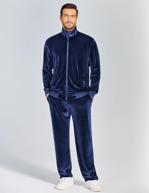 COOFANDY Mens Velour Tracksuit Activewear Set Sports Track Suits for Men Set Mock Neck Zip Up Sweatshirt