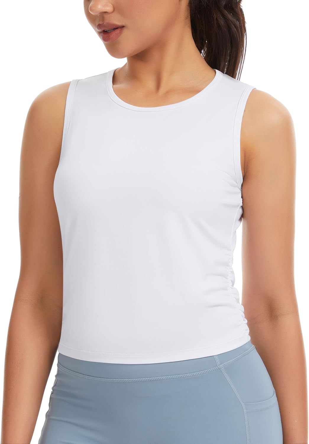 The Gym People Women's Ruched Tank Top - Slim Fit, Breathable & Soft for Yoga & Running | Sleeveless Workout Shirt