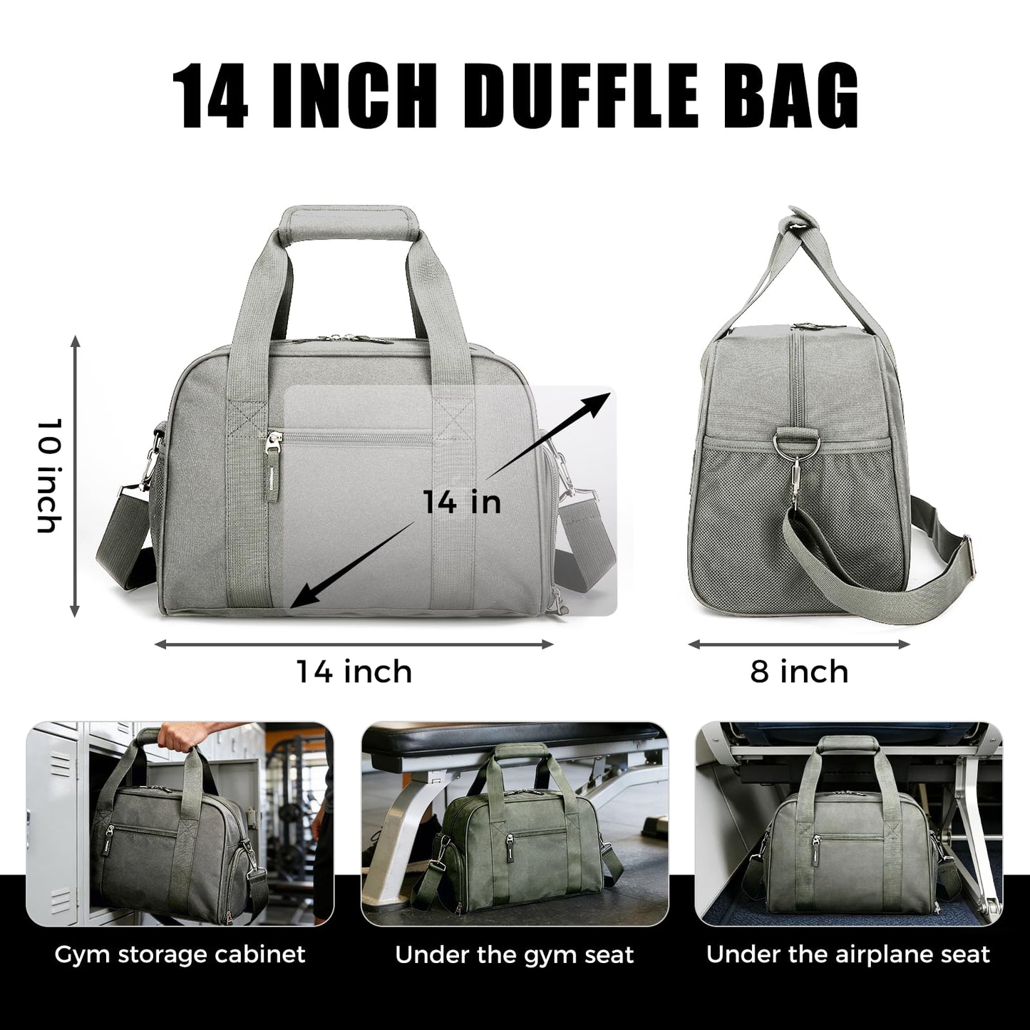 SeaRock 14 inch Small Gym Bag for Men & Women, Mini Duffle Bag with Shoe Compartment, Carry On Duffel Bag for Travel Sports, Gray