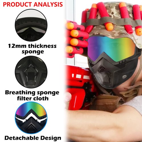 EKIND Tactical Mask with Removable Face Mask Compatible for Nerf Elite Toy Gun Game Rival Ball (Black)