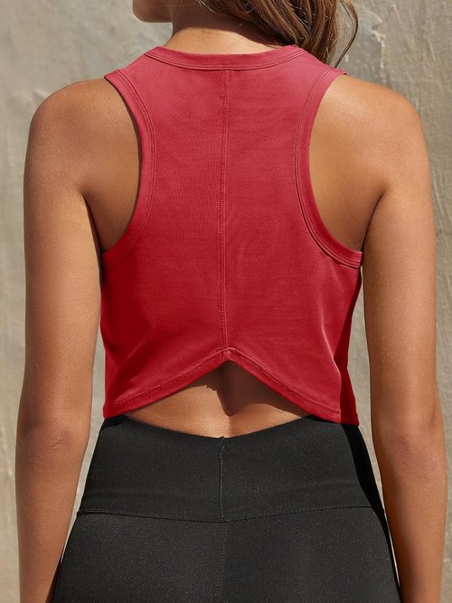 Fisoew Women's Racerback Cropped Tank Top - Sleeveless Yoga & Running Activewear Shirt