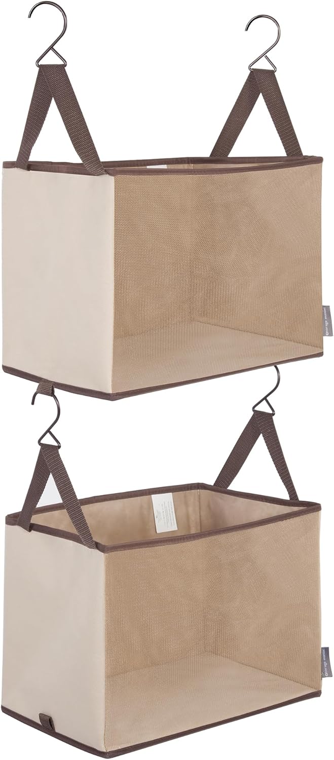 Storage Maniac 2-Shelf Hanging Closet Organizer - Canvas Shelf with Hooks for Dorm & Bedroom - Beige