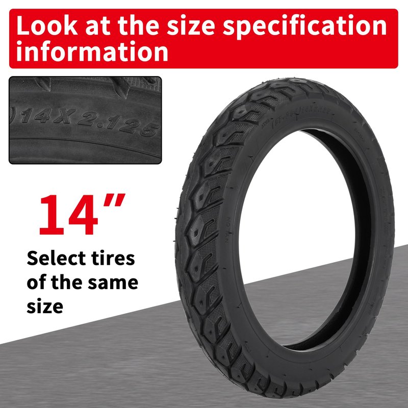 WEIYINGSI 14X2.125 Tubeless Tires, 14 X 2.125 Electric Bike Tires with Angled Valve for 14 Inch Electric Folding Bike, E-Bikes and E-Scooters