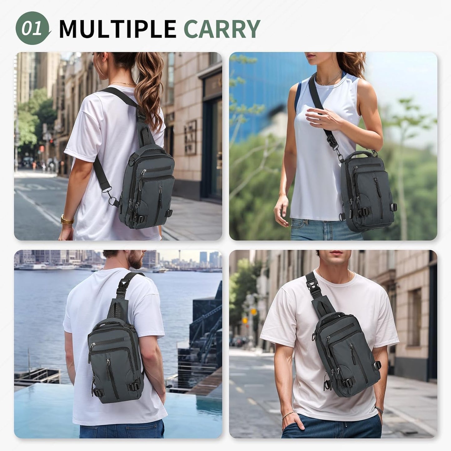 Skiennix Anti-Theft Crossbody Backpack - Lightweight Convertible Sling Bag for 9.7-Inch Tablet | Grey