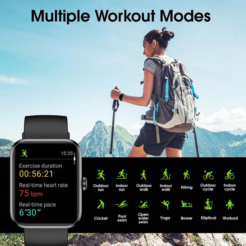 TYKOIT Smart Watch, Fitness Tracker with Heart Rate Monitor, Blood Oxygen, Sleep Tracker, 44mm Touchscreen Smartwatch for Android iOS Waterproof Pedometer Watches Step Calories Tracker for Women Men