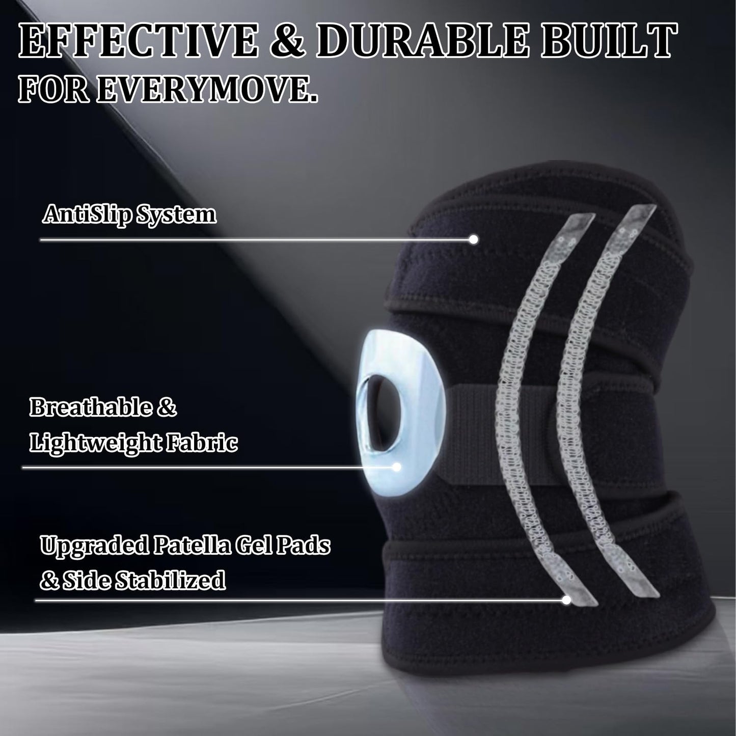 YIBLBOX Knee Brace for Women Men with Side Stabilizers, Knee Braces for Knee Pain ACL MCL Arthritis Joint Pain Relief, Adjustable Compression Sleeve Patellar Tendon Support Strap, Pack of 1