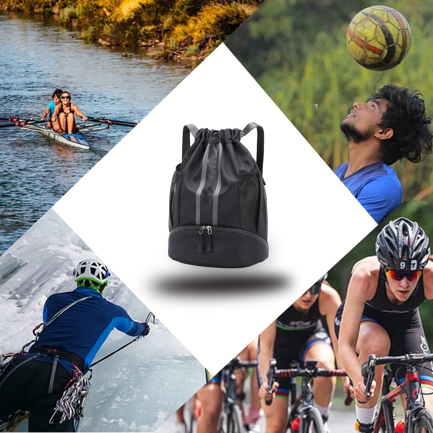 Skiennix Drawstring Backpack - Water Resistant Sports Gym Bag with Shoe Compartment | Ideal for Men & Women